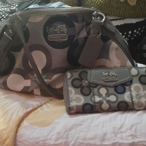 Coach Gray and Black Patterned Bag and Wallet
